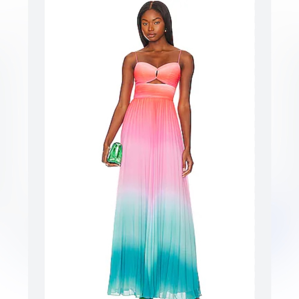 AMUR Dress Emmett Pleated Maxi Gown in Ombre Sunset Size 6